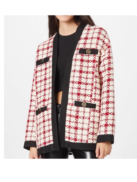 River Island Jackets & Blazers - River Island Red & White Bouclé Oversized Cardigan. 4/6